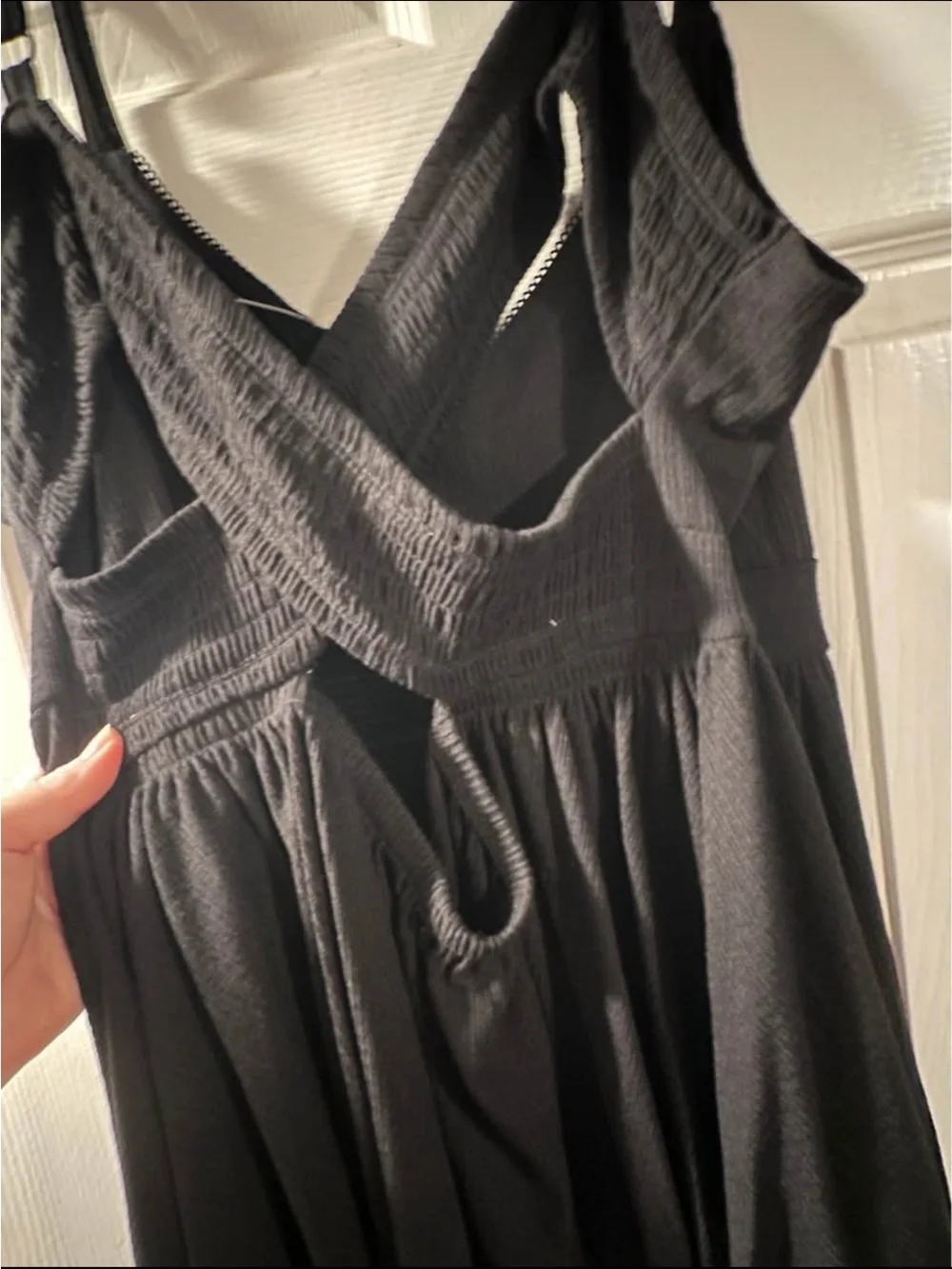 torrid NWT Deep Black Ribbed Babydoll Smocked Criss cross back tank - Picture 3 of 8